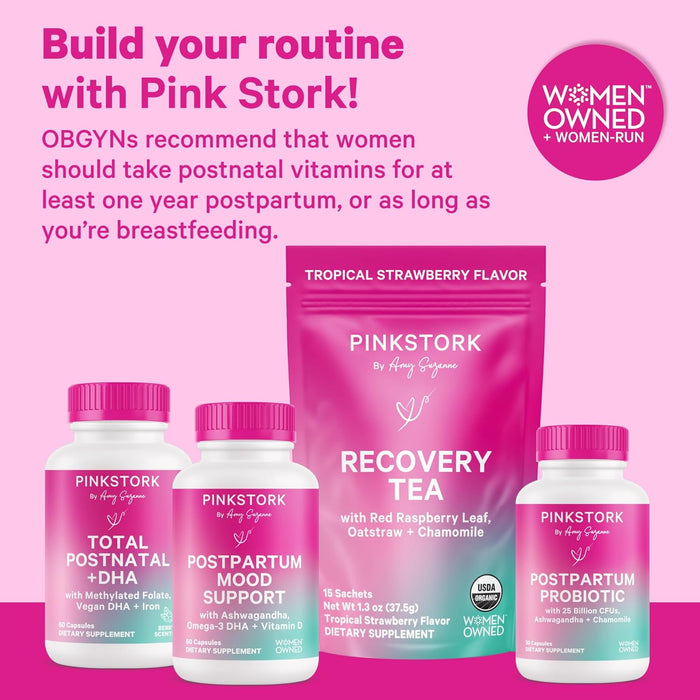 Pink Stork Total Postnatal Vitamins for Women – Berry Flavored Postpartum Multivitamin with Vegan DHA, Iron, Folate, B12 & Nutrients – Breastfeeding Support & Daily Wellness – 1 Month Supply