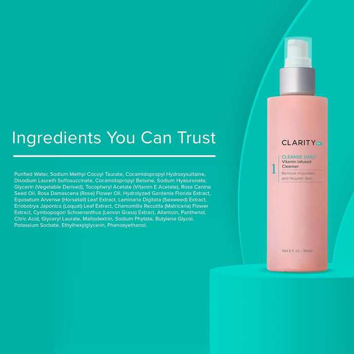 ClarityRx Cleanse Daily Vitamin-Infused Face Wash, Natural Plant-Based Moisturizing Facial Cleanser with Vitamins & Antioxidants, Deep Cleansing, Natural, Paraben Free, for All Skin Types (6 fl oz)