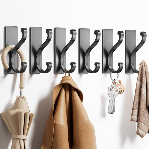 6 Pack Self Adhesive Coat Hooks - Gold Wall Hooks Wall Mount for Clothes, Towel, Robes, Keys, Purse, Backpack, Heavy Duty Hooks for Door Kitchen Bathroom Shower Rental Houses, Hold 13lbs.