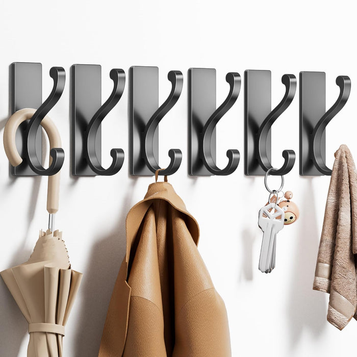 6 Pack Self Adhesive Coat Hooks - Gold Wall Hooks Wall Mount for Clothes, Towel, Robes, Keys, Purse, Backpack, Heavy Duty Hooks for Door Kitchen Bathroom Shower Rental Houses, Hold 13lbs.