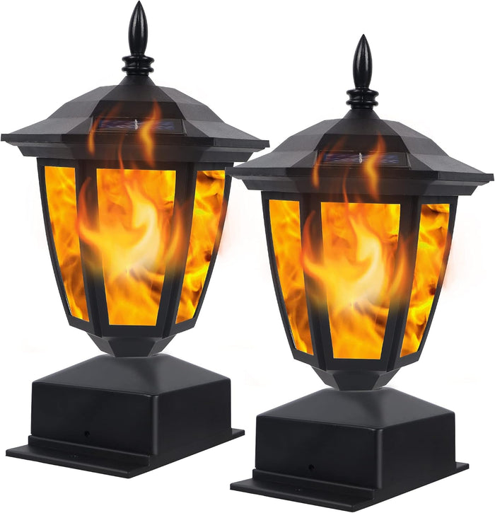 Dynaming Solar Flame Post Lights, Fence Post Cap Lights, LED Lantern, Fit 4x4, 5x5 or 6x6 Wooden Posts