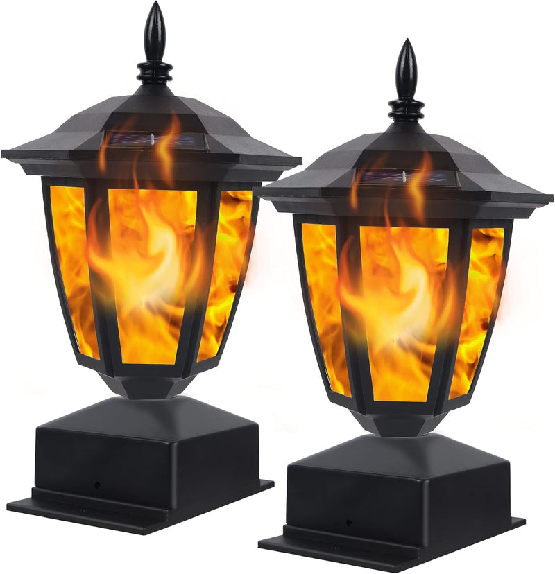 Dynaming Solar Flame Post Lights, Fence Post Cap Lights, LED Lantern, Fit 4x4, 5x5 or 6x6 Wooden Posts