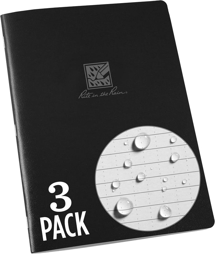Rite in the Rain Weatherproof Side Spiral Notebook, 6.625" x 8.5", Black, Tan, and Green Covers, Dot Grid Pattern, 3 Pack (No. TAC3DG-LG)
