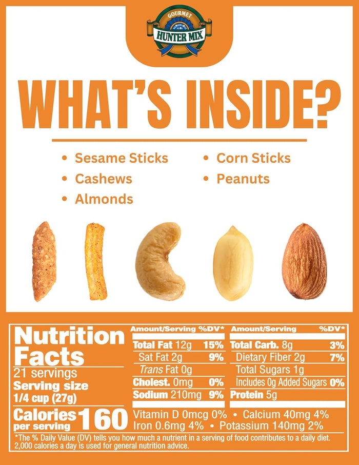Southern Style Nuts Cheesy Cheddar Hunter Bulk Trail Mix, 20 oz (Pack of 1), Roasted Peanuts, Sesame Sticks, Corn Sticks, Almonds & Cashews, Mixed Nuts, Snacks for Adults & Kids
