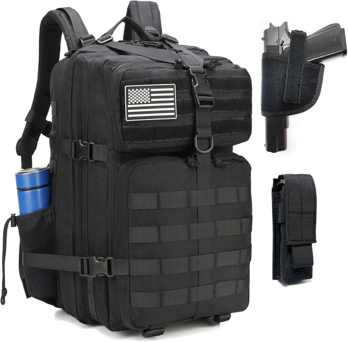 Tactical Military Backpack for Men and Women, 45L Gym Backpacks, 3-Day Assault Pack Bug Out Bag Large MOLLE Daypack for Rucking Hiking Fishing Camping(Black)