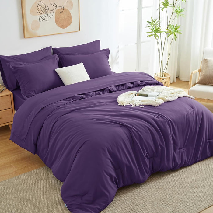 Navy Queen Comforter Set, 7 Pieces Bed in a Bag Queen Lightweight Bedding Set, All Season Soft 7PC Bed Set with Comforter, Flat Sheet, Fitted Sheet, Pillowcases & Pillow Shams