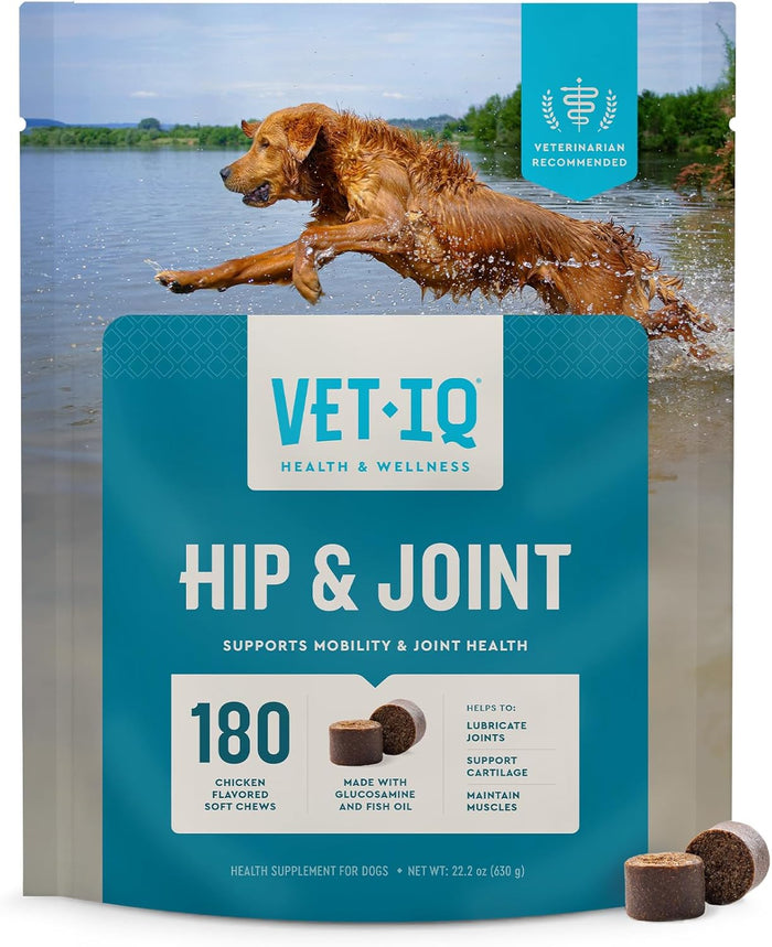 VetIQ Glucosamine Hip & Joint Supplement for Dogs, 60 Soft Chews, Joint Support Supplement with MSM and Krill, Dog Health Supplies Large & Small Breed, Chicken Flavored Chewables