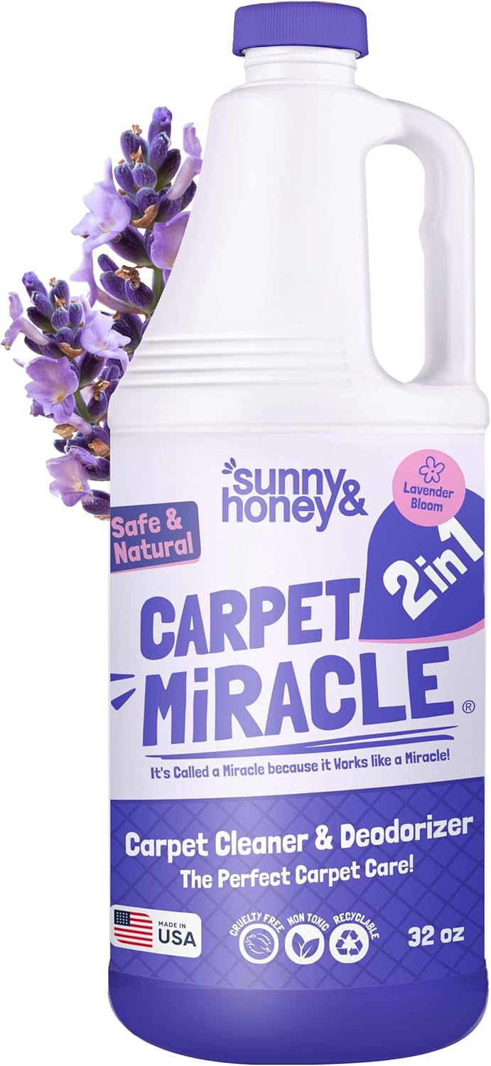 Sunny & Honey Carpet Cleaner Solution - 128 Fl Oz, Spring Mint Scent - Carpet Shampoo & Pet Stain Remover for Upholstery & Rugs, Works With Steam Cleaners