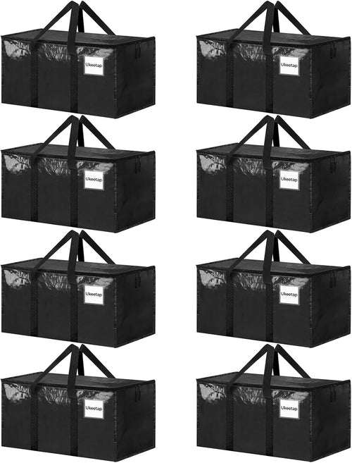 8 Pack Extra Large Heavy Duty Moving Bags, Clear Storage Bins with Lids, Reinforced Handles & Heavy-Duty Zippers Moving Boxes Storage Bags Totes for Clothes Packing, Dorms, College Supplies, Clear