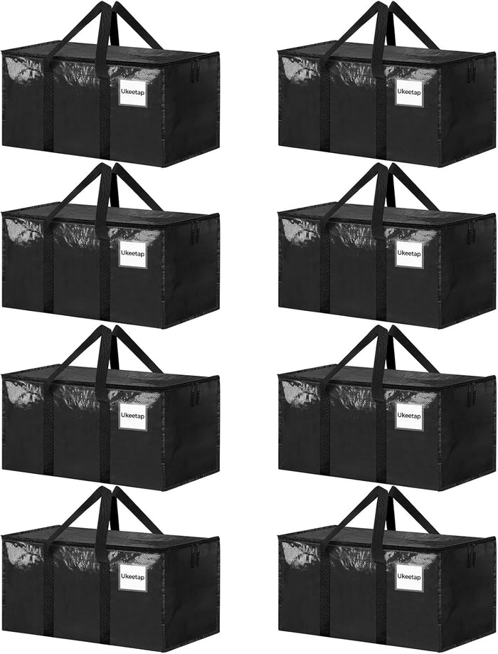 8 Pack Extra Large Heavy Duty Moving Bags, Clear Storage Bins with Lids, Reinforced Handles & Heavy-Duty Zippers Moving Boxes Storage Bags Totes for Clothes Packing, Dorms, College Supplies, Clear