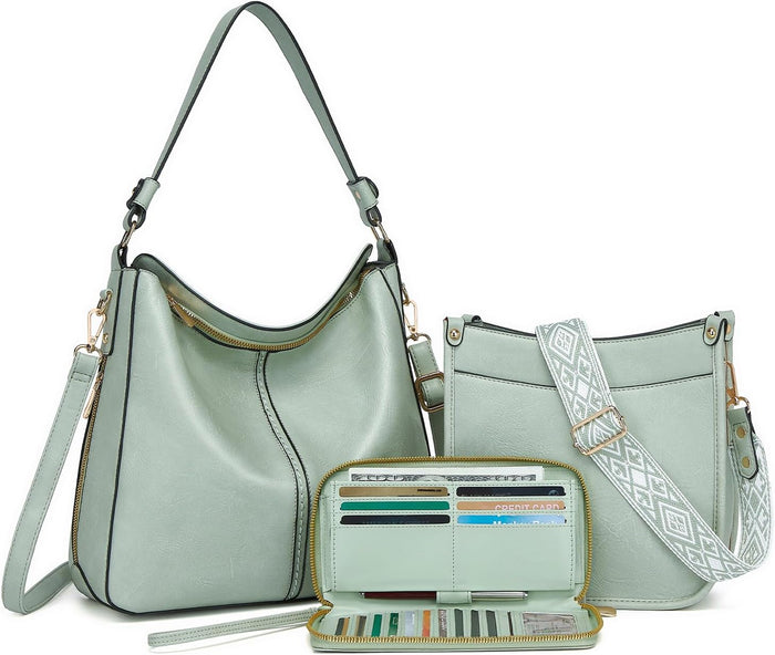 Purses for Women 3PCS, Crossbody Bags Set Large Leather Purse Shoulder Handbags with Wallet Adjustable Straps for Ladies Tote