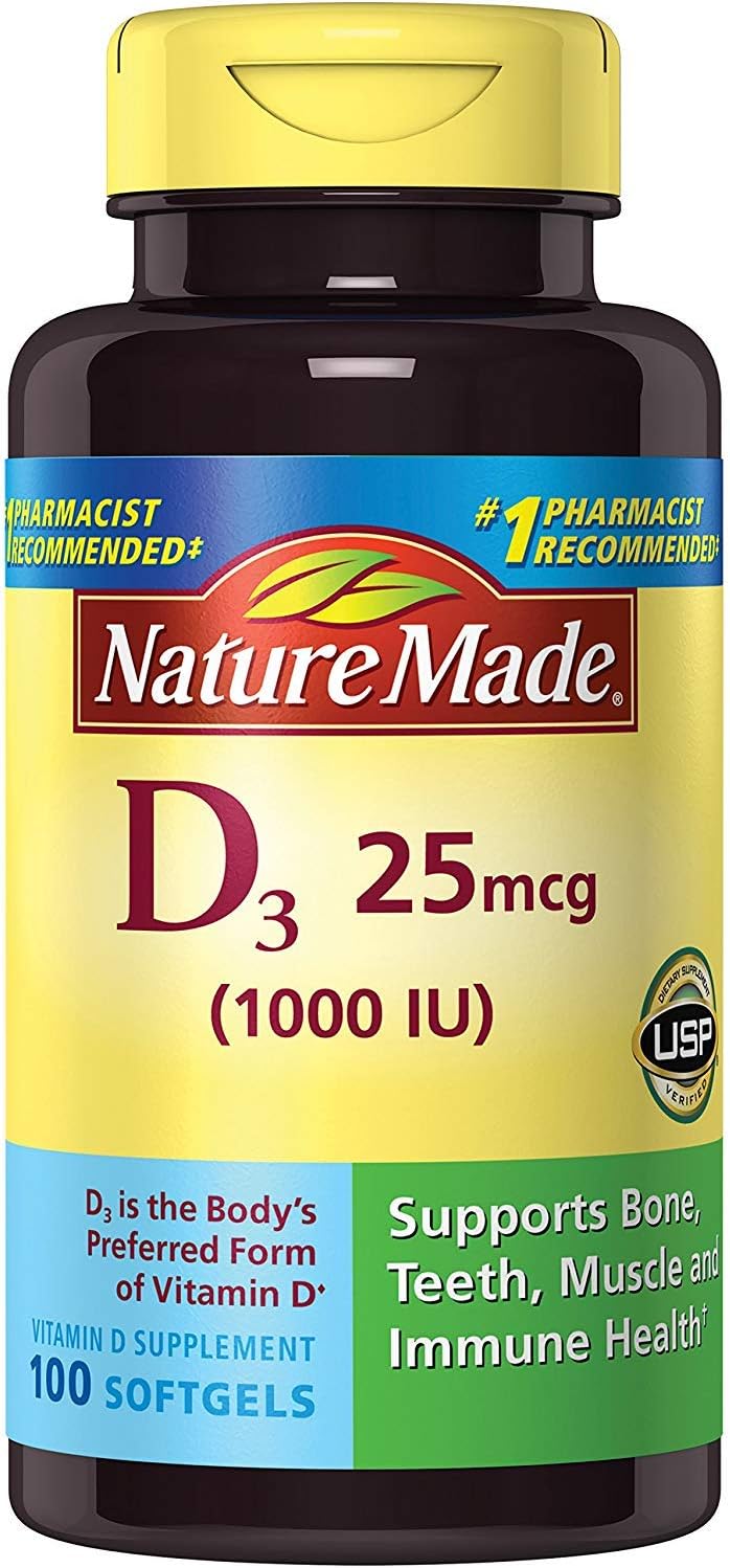 Nature Made Vitamin D3 1000 IU (25 mcg), Vitamin D Supplement for Bone, Teeth, Muscle and Immune Health Support, 300 Softgels, 300 Day Supply
