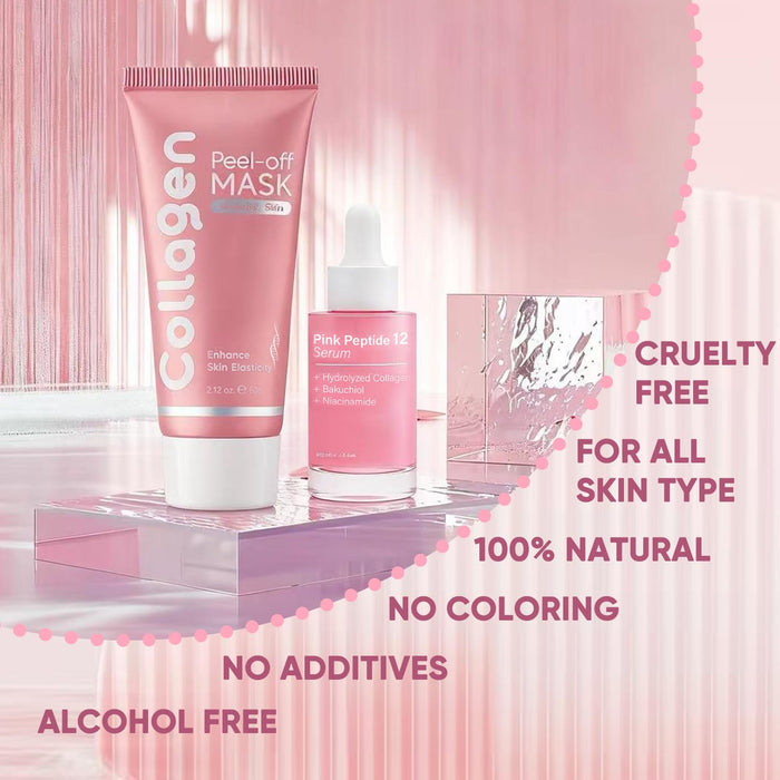 Collagen Face Mask + Peptides & PDRN Plumping Serum, Overnight Hydrolyzed Collagen Peel-Off Mask, Skincare Set wth Niacinamide, Even Skin Tone, Repair & Firm Skin, Reduce Redness (1 Set)