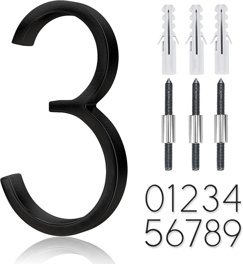 5" Stainless Steel Floating House Number, Metal Modern House Numbers, Mailbox Decor Number with Nail Kit, Coated Black, 911 Visibility Signage (6) or (9)