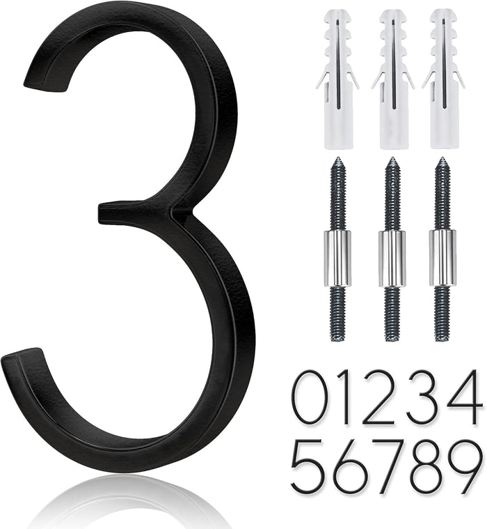 5" Stainless Steel Floating House Number, Metal Modern House Numbers, Mailbox Decor Number with Nail Kit, Coated Black, 911 Visibility Signage (6) or (9)