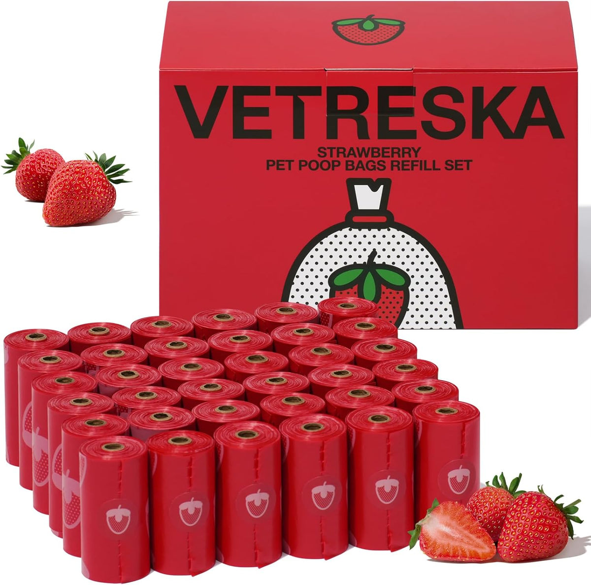 VETRESKA Dog Poop Bag Dispenser with Cherry Blossom Scented Poop Bags, Leak Proof and Extra Thick Pet Waste Bags, 1 Poop Bag Holder and 105 Bags for Dog Walking and Cats Litter, Pink