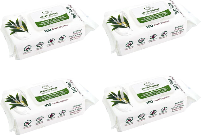Best Pet Supplies Pet Wipes for Dogs - Dog Wipes Cleaning Deodorizing, for Coats, Ears, Paws - Cleansing Tea Tree, 100 Count