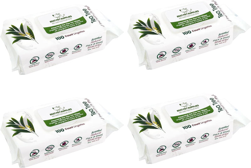 Best Pet Supplies Pet Wipes for Dogs - Dog Wipes Cleaning Deodorizing, for Coats, Ears, Paws - Cleansing Tea Tree, 100 Count