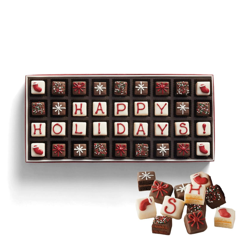 The Swiss Colony Merry Christmas Petits Fours Cakes, Gourmet Mini Layer Cakes in Red Velvet, Strawberry, Chocolate, and Vanilla, Holiday Dessert Cake Assortment