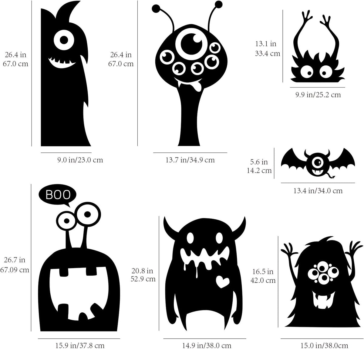 CCINEE 10PCS Giant Halloween Window Clings Novelty Cute Wiggly Monster Window Decal Stickers for Halloween Decoration Supply