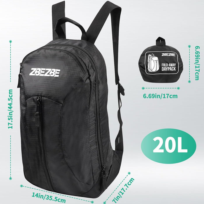 Foldable Packable Backpack - Lightweight Waterproof Hiking & Cycling Daypack, Large-capacity Black