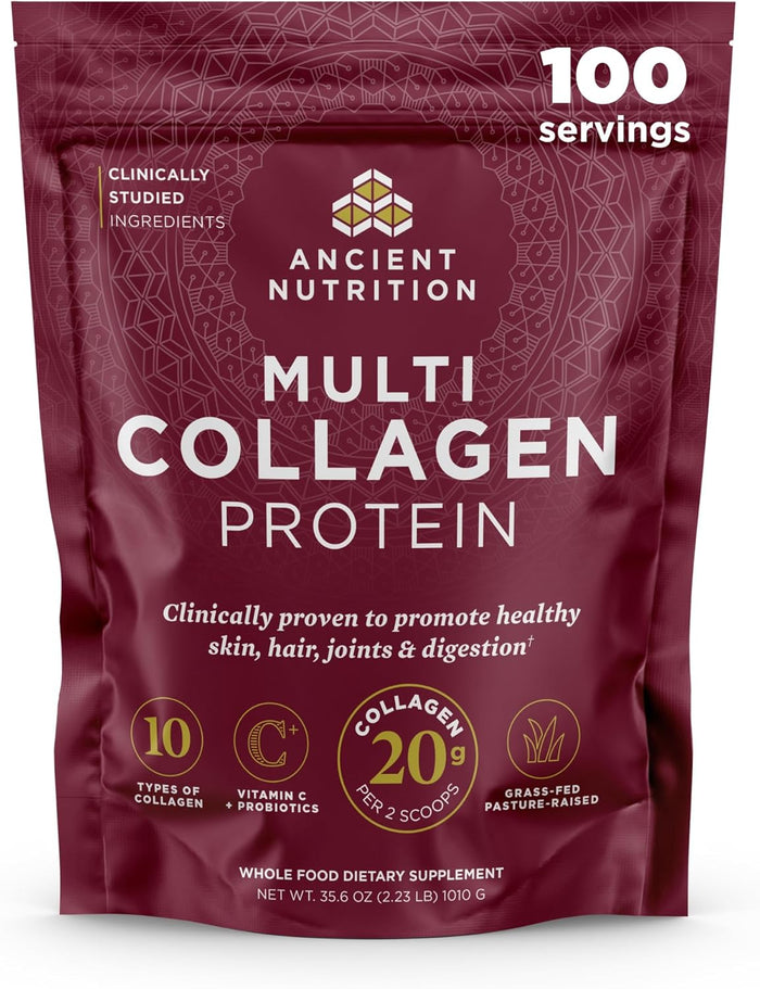 Ancient Nutrition Collagen Powder Protein with Probiotics, Unflavored Multi Collagen Protein with Vitamin C, 45 Servings, Hydrolyzed Collagen Peptides Supports Skin and Nails, Gut Health, 16oz