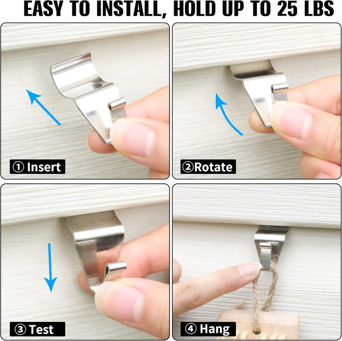24-Pack Vinyl Siding Hooks Hanger, Heavy Duty Stainless Steel Vinyl Siding Clips, No-Hole Needed Front Porch Decor, Siding Hooks for Hanging Outdoor，Christmas Wreath Hangers for Front Door