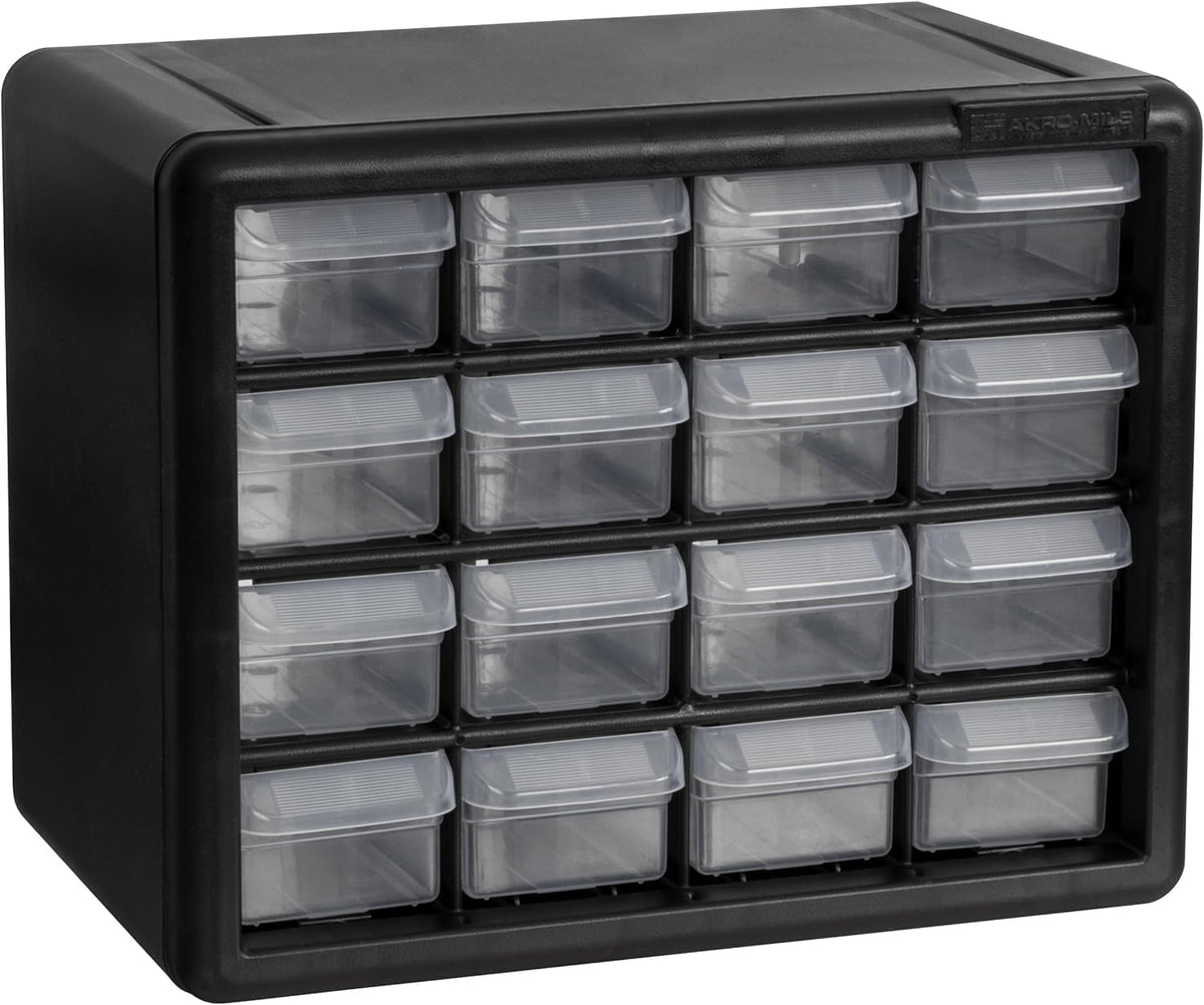 Akro-Mils 44-Drawer Plastic Drawer Storage Cabinet for Garage Organization, Bead Organizer, Building Bricks Storage, Teacher Toolbox, Makeup Organizer, 20-Inch W x 6-Inch D x 16-Inch H, 10144 Black