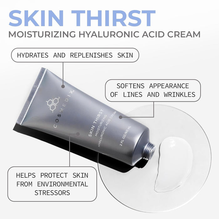 COSMEDIX Skin Thirst Hyaluronic Acid Moisturizer Face Cream - Hydrating Face Lotion & Make Up Primer for Pores, Wrinkles & Fine Lines - Daily Facial Skin Care for Softer, Smoother & Vibrant Skin
