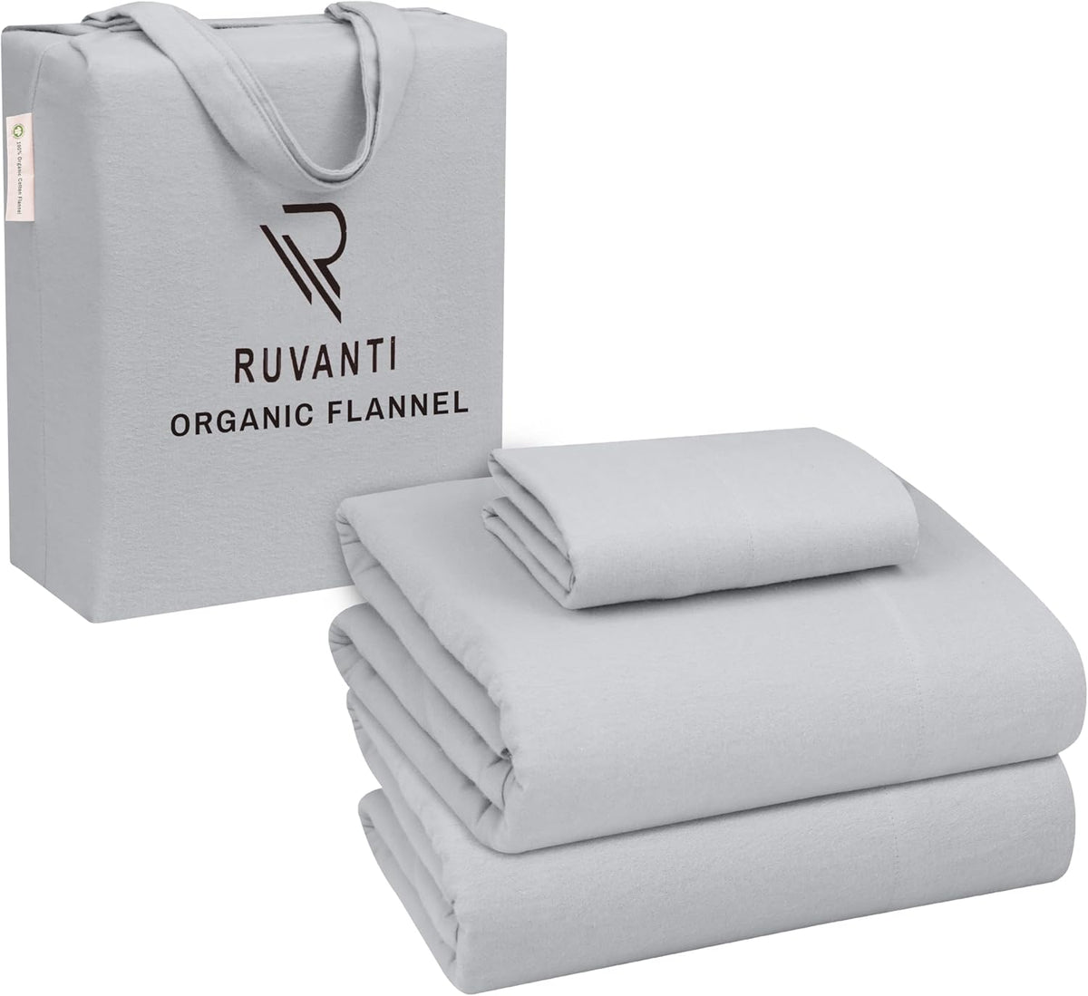 RUVANTI Flannel Sheets Full Size - GOTS Certified 100% Organic Cotton, 4 Piece Warm, Soft & Breathable Set, Deep Pocket Snug Fit, Double Brushed Cozy All Season Bedding, Reindeer Rush