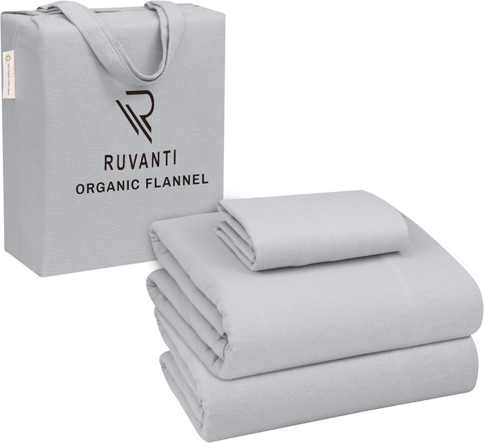 RUVANTI Flannel Sheets Full Size - GOTS Certified 100% Organic Cotton, 4 Piece Warm, Soft & Breathable Set, Deep Pocket Snug Fit, Double Brushed Cozy All Season Bedding, Reindeer Rush