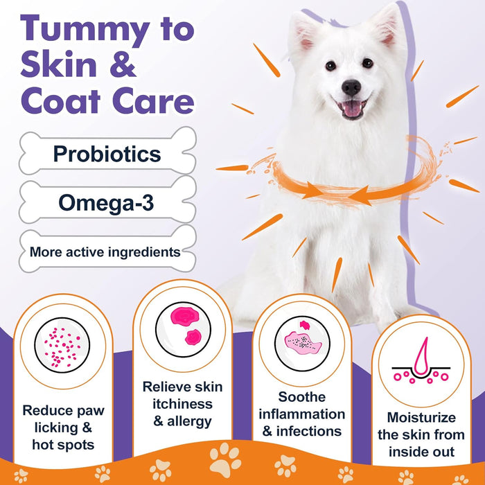 Probiotics for Dogs, Freeze-Dried Dog Probiotics and Digestive Enzymes, Plus Omega-3 for Itchy Skin, 3-in-1 Prebiotics for Digestive Health, Dog Vitamins and Supplements for Immune Health, 120 Bites
