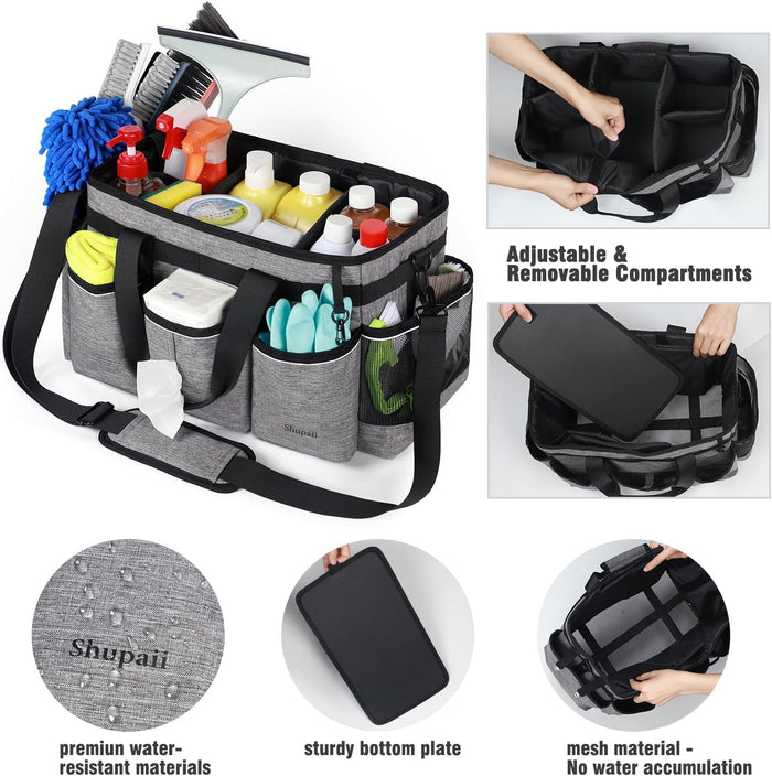 Large Wearable Cleaning Caddy Bag, Cleaning Caddy Supplies Organizer with Handles for Cleaners & Housekeeper, Under Sink & Car Cleaning Tool Organizers Bag with Adjustable Shoulder Strap&Waist Belt