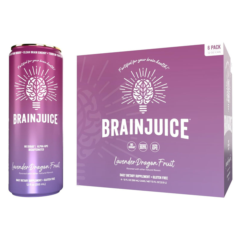 Brainjuice Brain Health Support Drink for Energy & Focus, Vitamin C, B5, B6 & B12, L Theanine, Alpha GPC & Natural Caffeine From Green Tea, Vegan, Gluten Free, Strawberry Lemonade, 12 Oz Can, 6 Pack