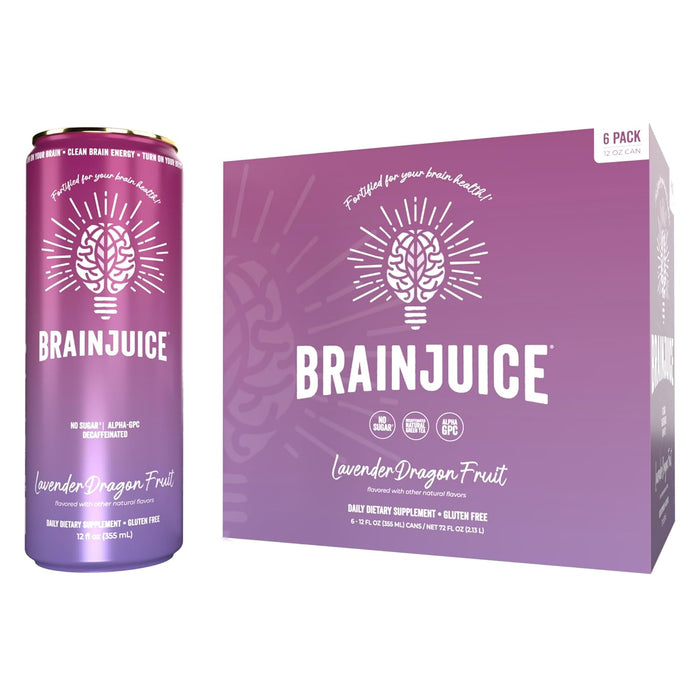 Brainjuice Brain Health Support Drink for Energy & Focus, Vitamin C, B5, B6 & B12, L Theanine, Alpha GPC & Natural Caffeine From Green Tea, Vegan, Gluten Free, Strawberry Lemonade, 12 Oz Can, 6 Pack