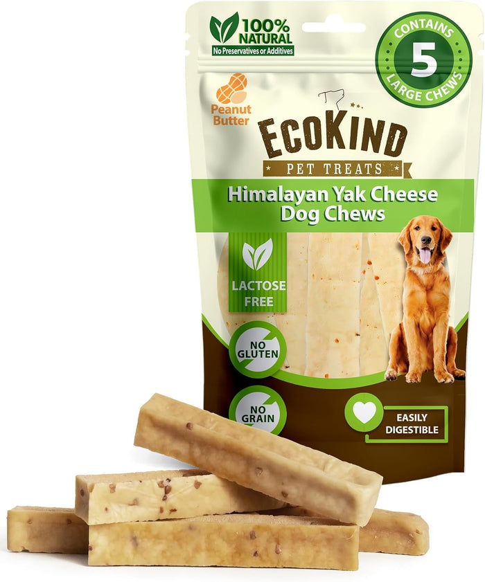 EcoKind Premium Gold Yak Cheese Himalayan Dog Chews, Healthy Dog Treats for Medium Dogs, All Natural, High Protein Dog Chew, Water Buffalo, Medium - 3 Chews