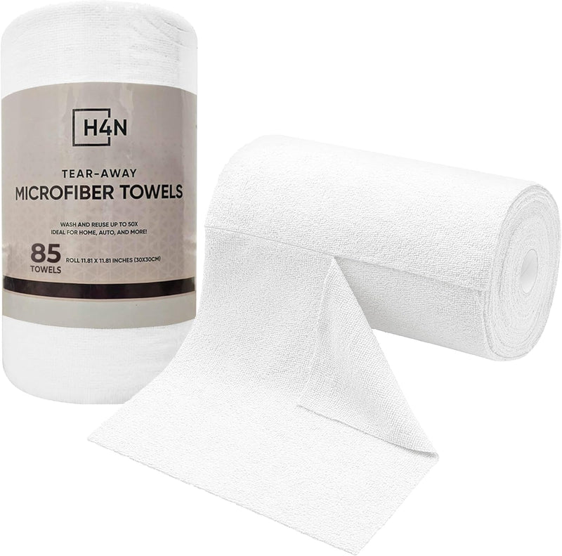 H4N Microfiber Cleaning Cloth Roll, 85 Pack Micro Fiber Wash Cloths for Car, Tear Away Towels, Ultra Absorbent Dish Rags, Non-Abrasive, Reusable and Washable Household Supplies, 11.81" x 11.81", Gray