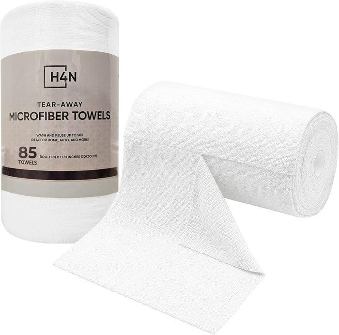 H4N Microfiber Cleaning Cloth Roll, 85 Pack Micro Fiber Wash Cloths for Car, Tear Away Towels, Ultra Absorbent Dish Rags, Non-Abrasive, Reusable and Washable Household Supplies, 11.81" x 11.81", Gray