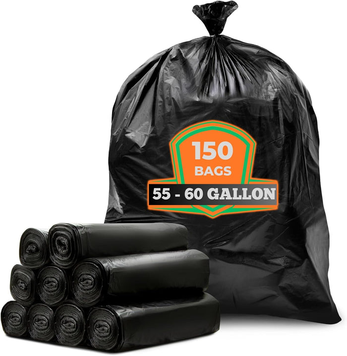 Veska 55 Gallon Trash Bags Heavy Duty, (Value-Pack 50 Count w/Ties) 55-60 Gallon Trash Bags Large Black 50-60 Gallon Garbage Liners for Lawn, Leaf, and Commercial