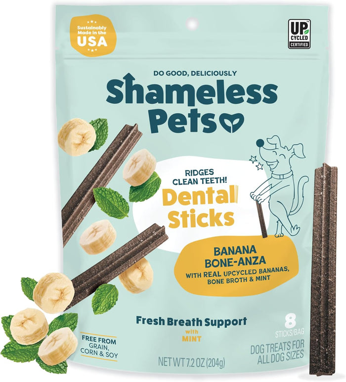 Shameless Pets Dental Treats for Dogs, Variety (4-Pack) - Healthy Sticks for Teeth Cleaning & Fresh Breath - Dog Bones Dental Chews Free from Grain, Corn & Soy
