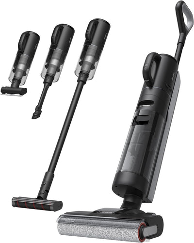DREAME H12 Dual Smart Wet Dry Vacuum Cleaner, Floor Cleaner Mop Combo 4-in-1 Cordless Vacuum for Multi-Surface, One-Step Self Cleaning with Hot Air Drying, Black