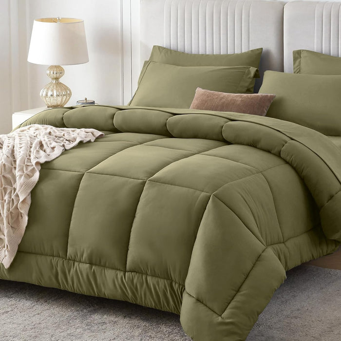 Sasttie Queen Comforter Set, 7 Pieces Bed in a Bag Queen, Complete Bedding Set Includes Grey Comforter, Flat Sheet, Fitted Sheet, Pillowcases and Pillow Shams, Dark Grey