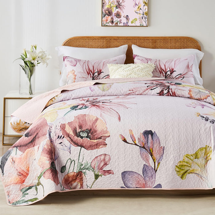 Yogeneg King Size Quilt Set,White Gold Floral Botanical Pattern Black Bedding Set,3 Piece Lightweight Soft Summer Bedspread Coverlet with 2 PIillow Sham for All Season(Black Floral,110"x96")