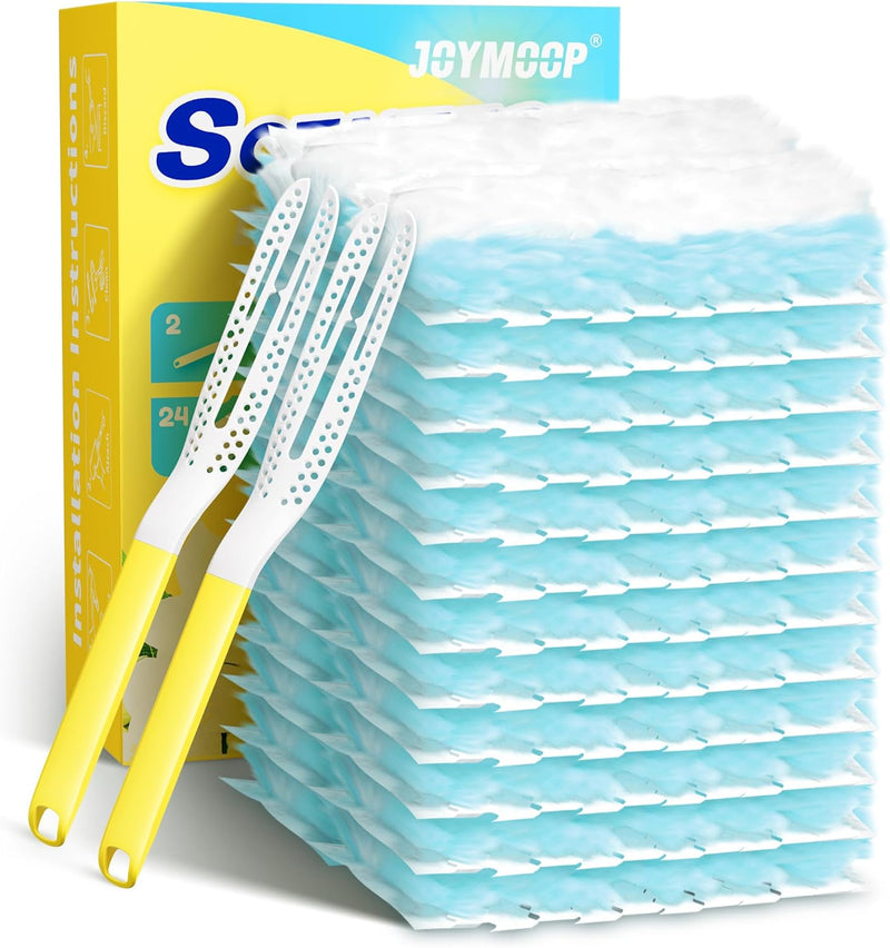 JOYMOOP Disposable Duster for Cleaning, with 1 Yellow Handles & 12 Ct Yellow Heavy Duty Refills for Swiffer Feather Duster, Household Cleaning Tool for Electronics, Dusting Furniture, Blinds