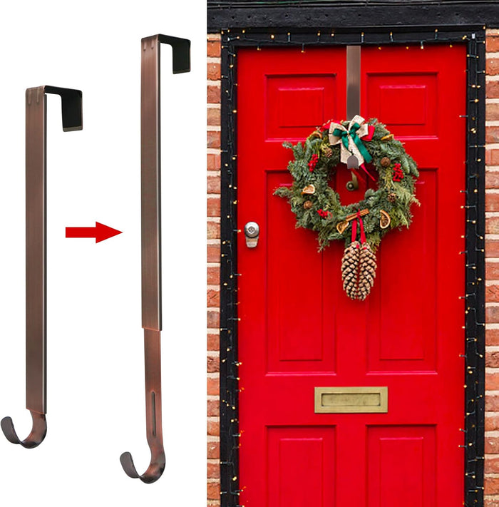 GP Life Wreath Hanger for Front Door, Adjustable from 15 to 25 Inches Hanger, 20 lbs Larger Door Upgrade Christmas Fall Wreaths Decorations Hook (Black)