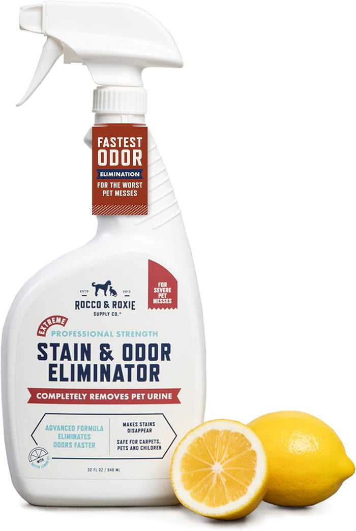 Rocco & Roxie Supply Co. Stain & Odor Eliminator for Strong Odor - Enzyme Pet Odor Eliminator for Home - Carpet Stain Remover for Cats & Dog Pee - Enzymatic Cat Urine Destroyer - Carpet Cleaner Spray