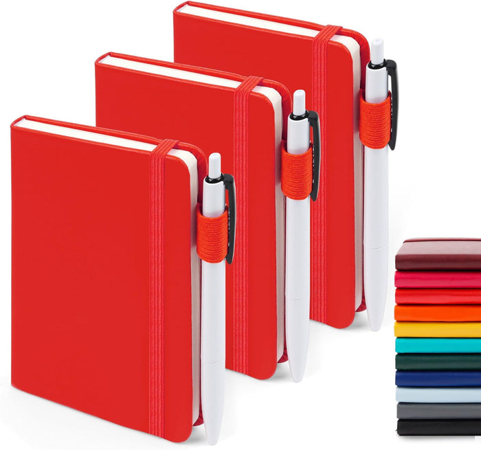 feela 3 Pack Pocket Small Notebook Journals, Mini Cute Hardcover College Ruled Notepad Women Office Supplies, with 3 Black Pens, 3.5”x 5.5”, A6, Pastel Colors, Light Blue, Light Purple, Light Green