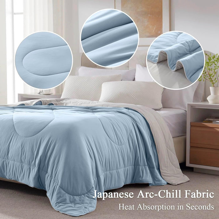 warmcloud Cooling Blanket Queen Size Cooling Blankets for Hot Sleepers Cooling Breathable Comforter Summer Thin Comforter Queen Size Bedding Cooling Duvet Blue and Grey