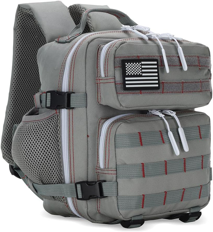9L Mini Tactical Backpack for Men and Women, Tactical Backpack Small for Hiking, Small Tactical Bag（Grey Red）