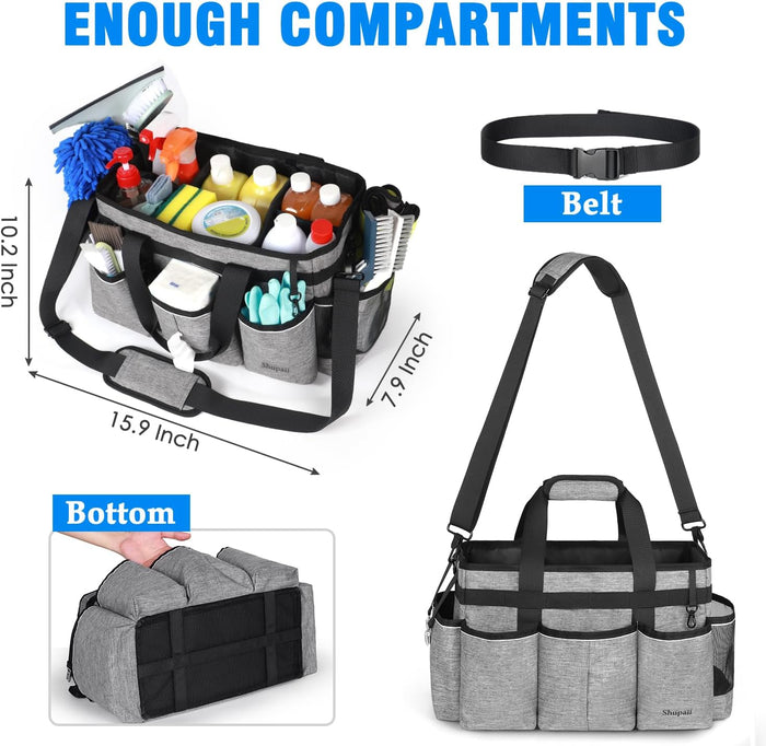 Large Wearable Cleaning Caddy Bag, Cleaning Caddy Supplies Organizer with Handles for Cleaners & Housekeeper, Under Sink & Car Cleaning Tool Organizers Bag with Adjustable Shoulder Strap&Waist Belt